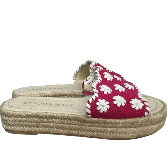 Jack Rogers Women’s Palmer Slide Espadrille Pink White - Picture 3 of 7